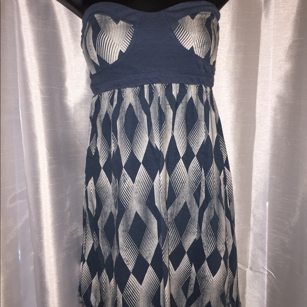 Roxy Blue Triangle Pattern Strapless Summer Dress